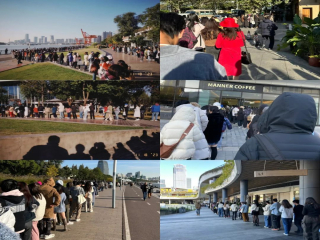 Messy in the wind! Stand in line at 6: 00 Manner just to get a gift?!
