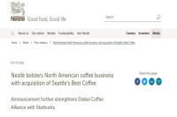 Nestlé acquires Starbucks coffee business