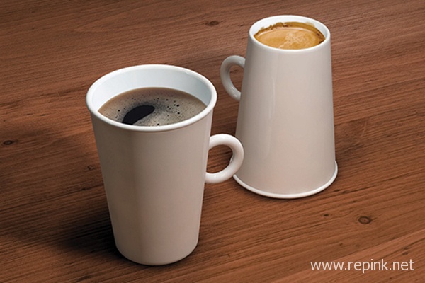 The coffee cups that can be used on both sides are creative, and the coffee cups filled upside down surprise you!
