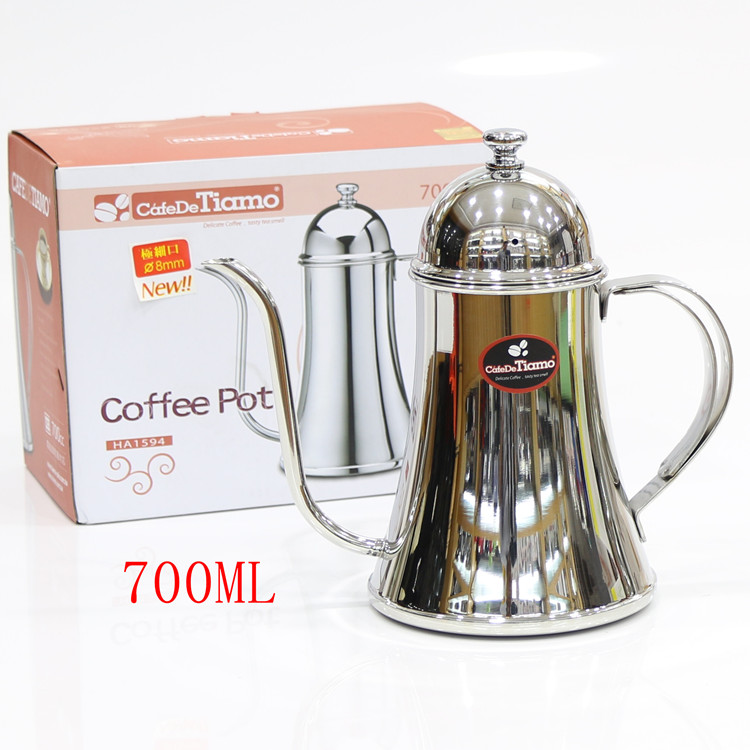 Tiamo brand coffee brewing utensils: stainless steel long mouth thin mouth pot dripping hand brewing coffee pot 700ML