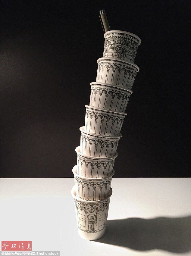 Australian artists use coffee cups to make Pisa leaning Tower Coffee Conceptual creativity