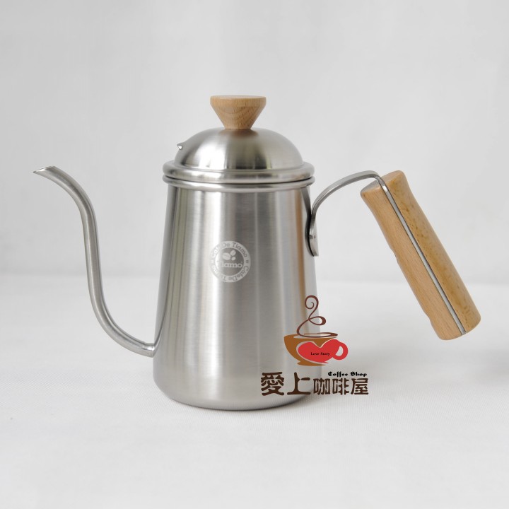 Tiamo stainless steel thin mouth pot hand flush coffee pot wooden handle sanding pot coffee hand flush chief utensil