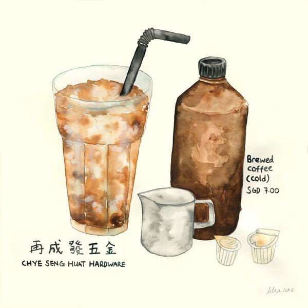 咖啡和小点心。水彩插画作品赏