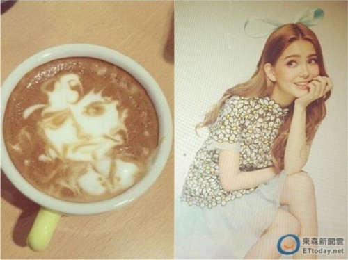 Kunling learned to draw coffee flowers with her husband Jay Chou pouting and handsome face.