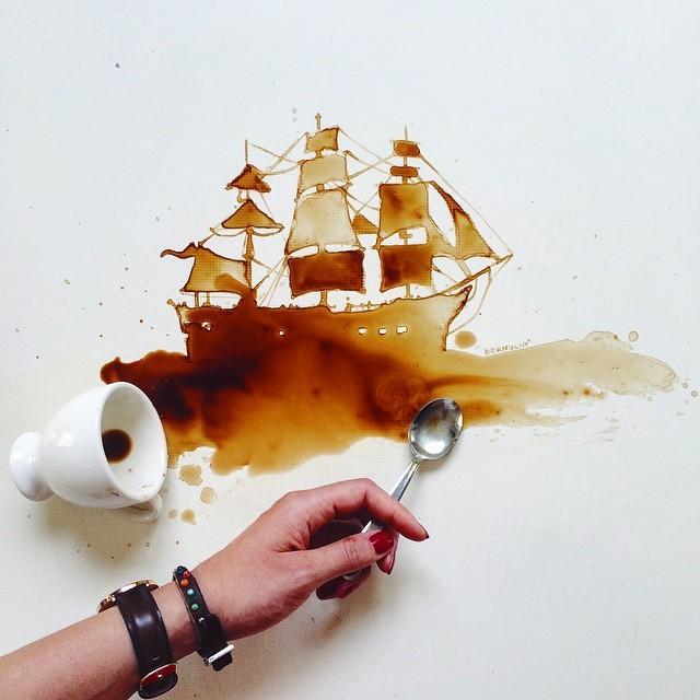 Italian artists are famous for painting with coffee stains.