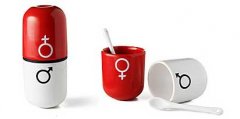 Two creative coffee cups, capsule, couple coffee cups.