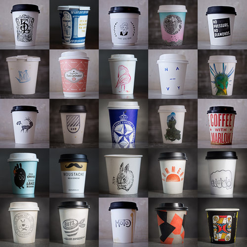 An alternative way to open coffee control-- collect 500 coffee take-out cups from all over the world