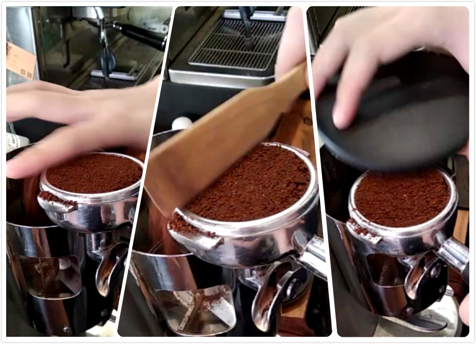 The second basic action of making Italian coffee: powder