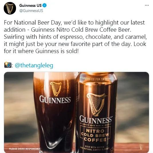 What is the brand of coffee-flavored beer Guinness launches cold extract coffee beer